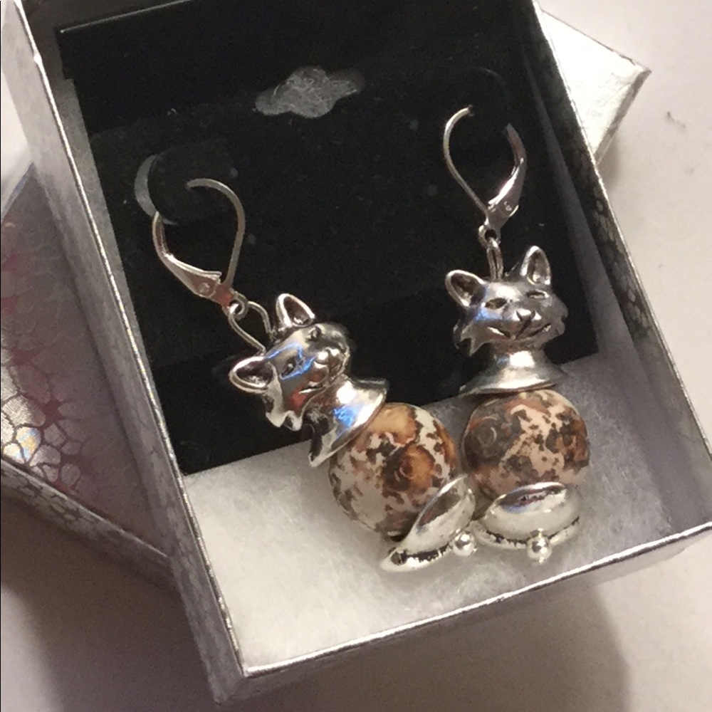 Silver Plated Cheetah Cat Earrings